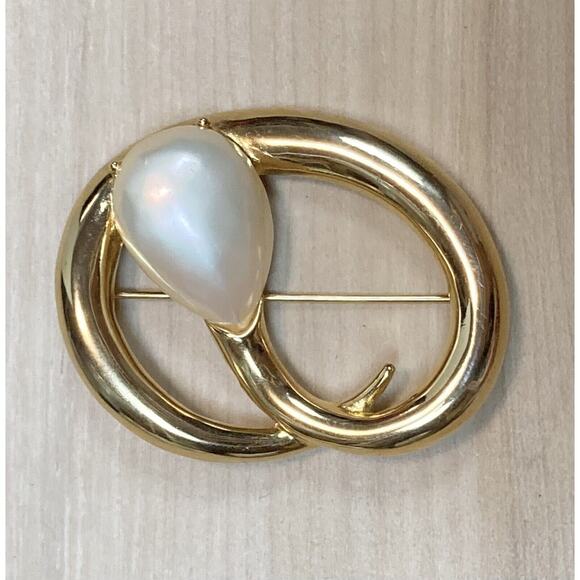 Vintage EDWIN PEARL PEP Brooch Pin Gold Tone w/ Pearl 2” x 1.75" RARE - Picture 6 of 13